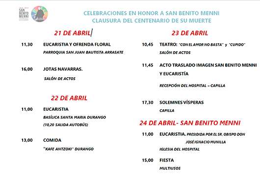 Últimos actos de celebración del Centenario de San Benito Menni